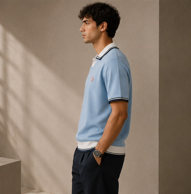 Tricot Polo CASABLANCA Premium Bleu Ciel