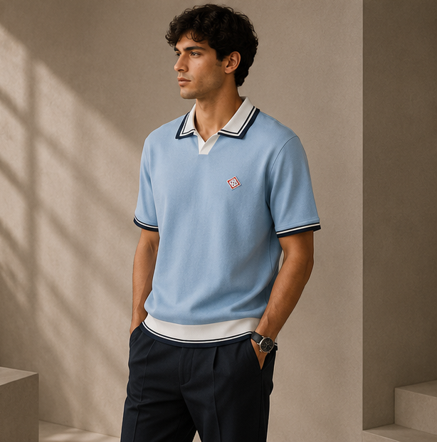 Tricot Polo CASABLANCA Premium Bleu Ciel