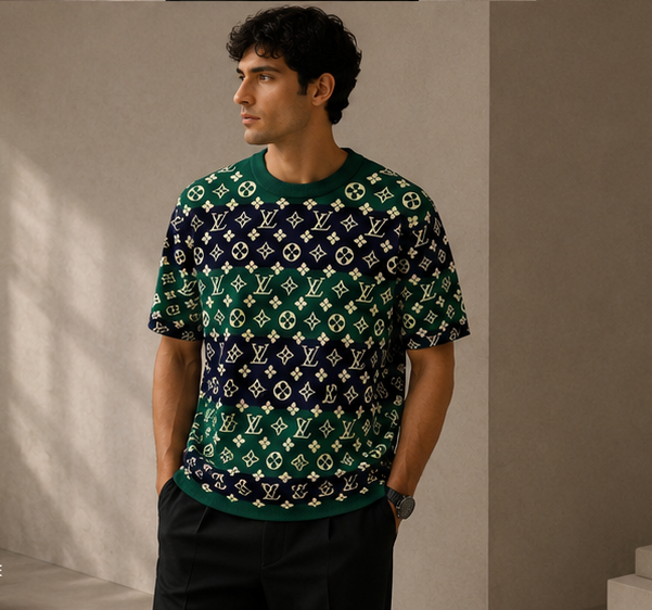 Tricot LV Premium Monogram Vert-Noir & Bleu Marine-Bordeaux