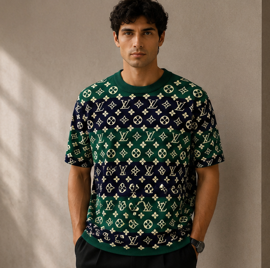 Tricot LV Premium Monogram Vert-Noir & Bleu Marine-Bordeaux