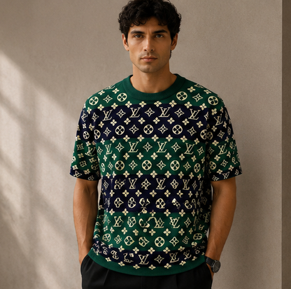 Tricot LV Premium Monogram Vert-Noir & Bleu Marine-Bordeaux
