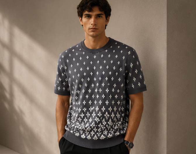 Tricot LV Premium Gris Homme – Style Monogram Luxe