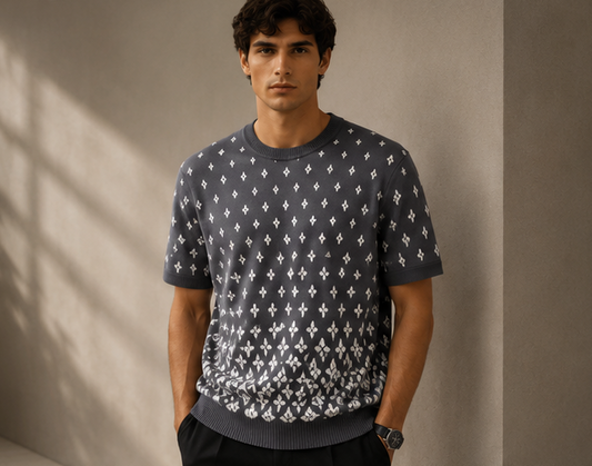 Tricot LV Premium Gris Homme – Style Monogram Luxe