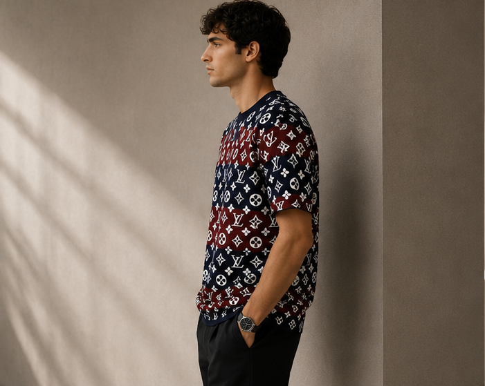 Tricot LV Premium Monogram Vert-Noir & Bleu Marine-Bordeaux