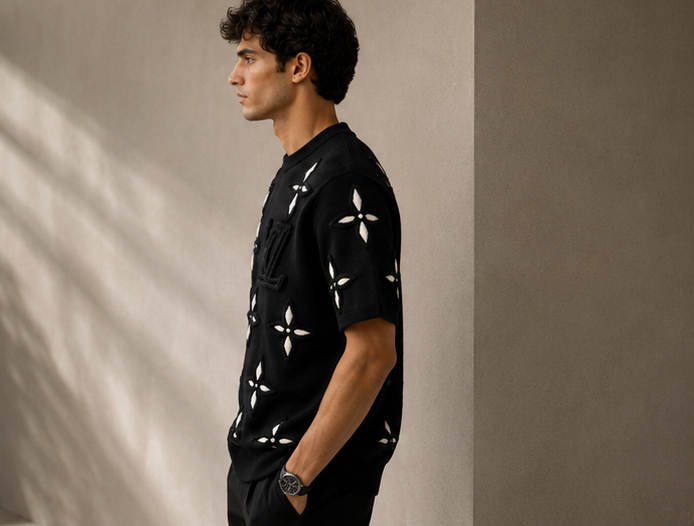 Tricot LV Premium Noir Homme – Monogram Élégance