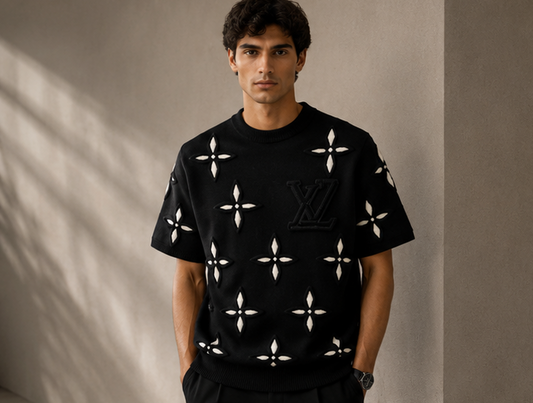 Tricot LV Premium Noir Homme – Monogram Élégance