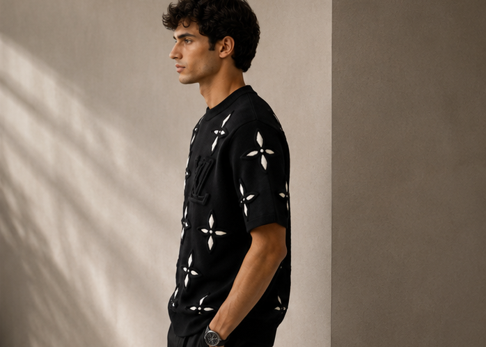 Tricot LV Premium Noir Homme – Monogram Élégance